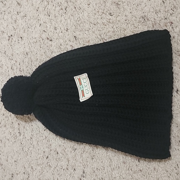 Gucci Accessories - Gucci Black Wool Puff Beanie Winter Cap Hat Sz. S (stretchy)